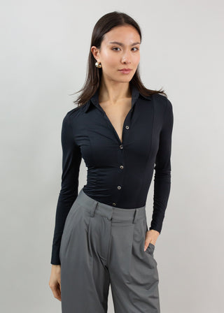 Long Sleeve Fitted Blouse | Black