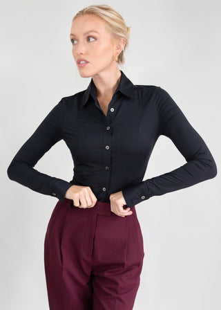 Long Sleeve Fitted Blouse | Black