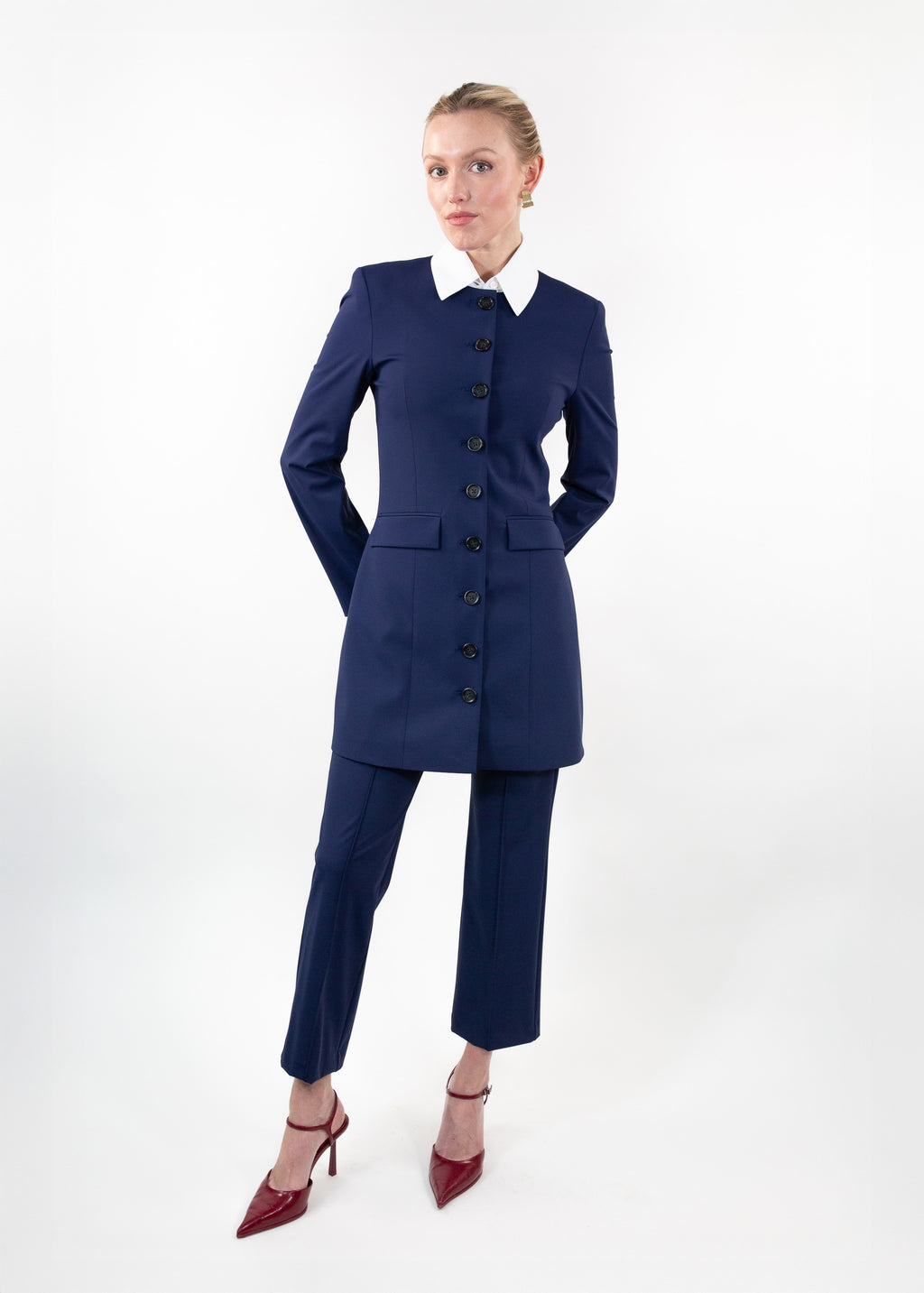 navy blue coat dress Jewel-Neck Coat Dress