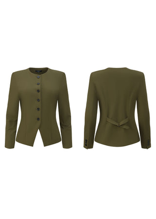 Jewel-Neck Tailored Blazer | Olive