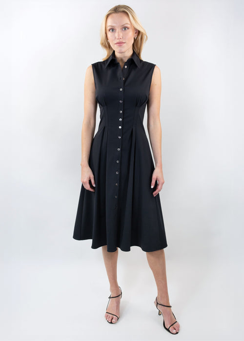 sleeveless fit and flare shirt dress