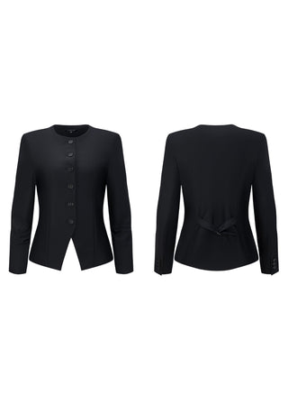 Jewel-Neck Tailored Blazer | Black