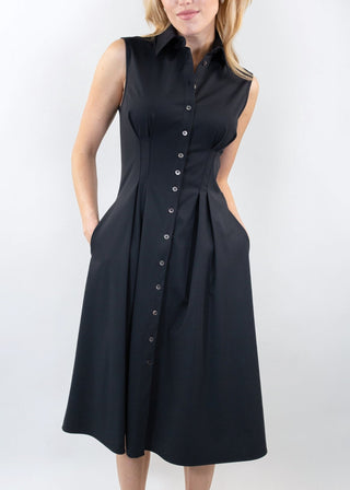 sleeveless fit and flare shirt dress