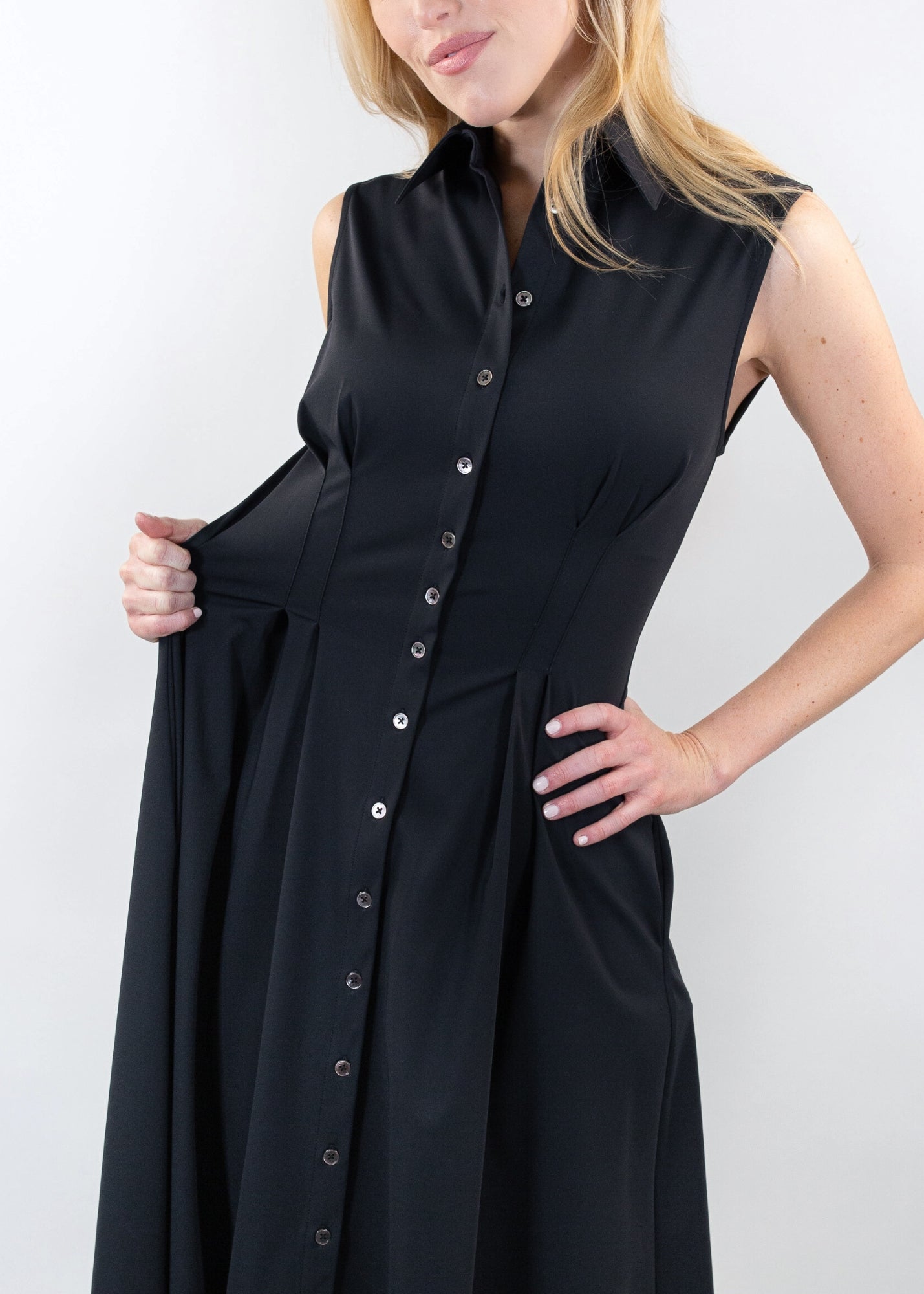 Sleeveless Fit-and-Flare Shirt Dress – Luxeire