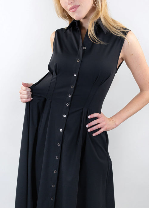 sleeveless fit and flare shirt dress