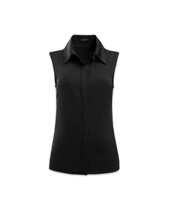 Classic Sleeveless Button Up in the color Black.