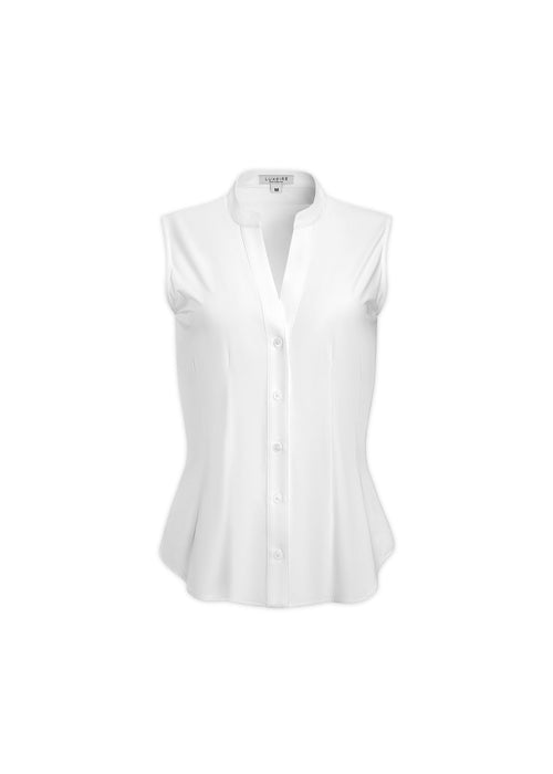 sleeveless v-neck blouse white