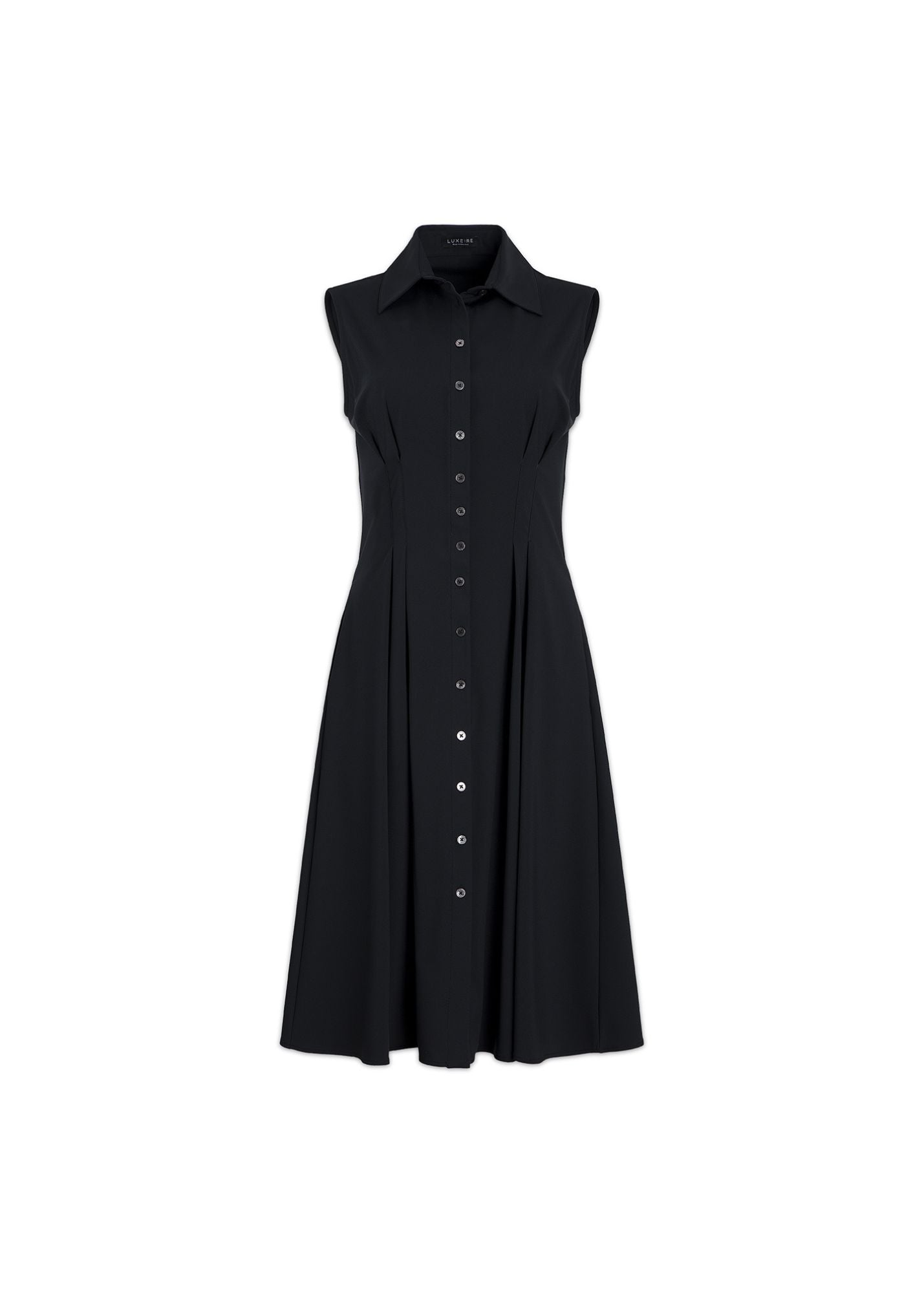 Sleeveless Fit-and-Flare Shirt Dress Luxeire Sleeveless Fit-and-Flare Shirt Dress Luxeire