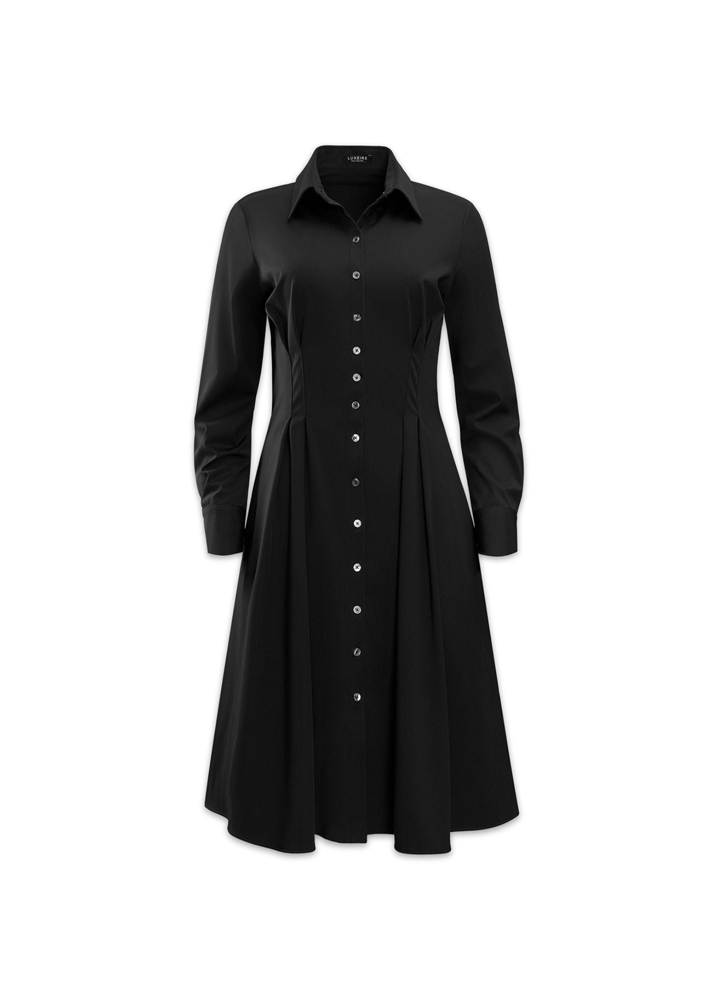 Long Sleeve Fit-and-Flare Shirt Dress Luxeire Long Sleeve Fit-and-Flare Shirt Dress Luxeire
