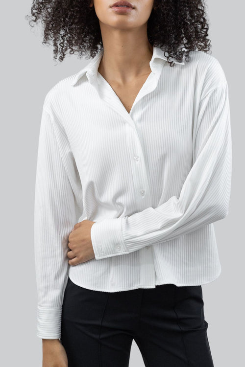 Relaxed Ribbed Button Up White