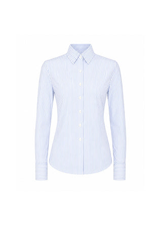 Pencil Stripe Tailored Button Up | Blue and White