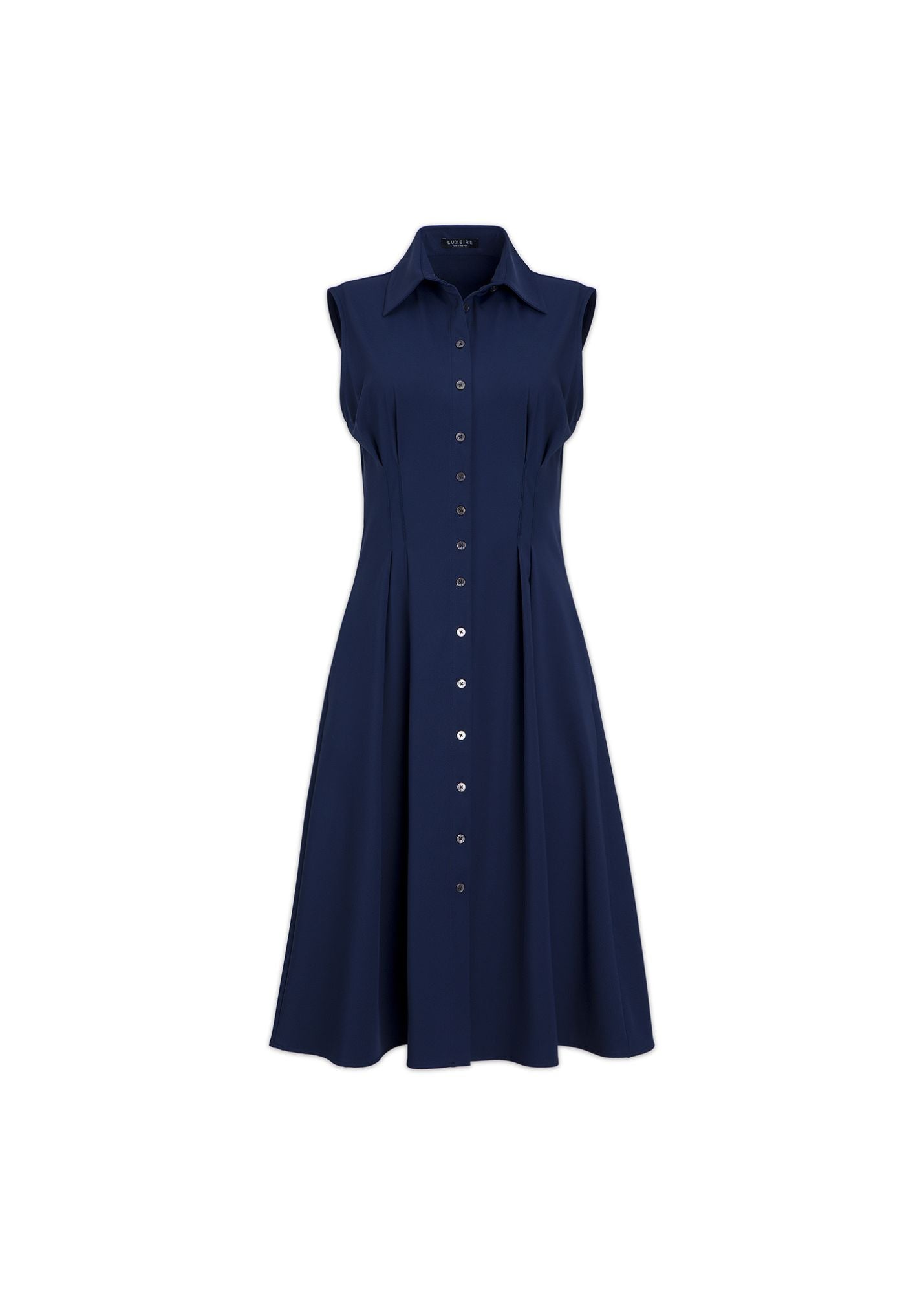 Sleeveless Fit-and-Flare Shirt Dress – Luxeire Sleeveless Fit-and-Flare Shirt Dress – Luxeire