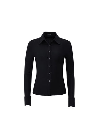 Rib Knit Satin Blouse | Black