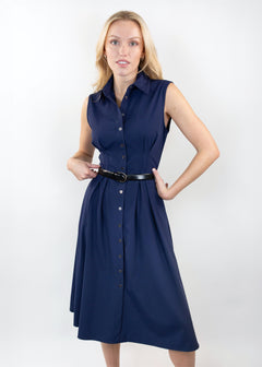 short sleeve fit and flare shirt dress navy