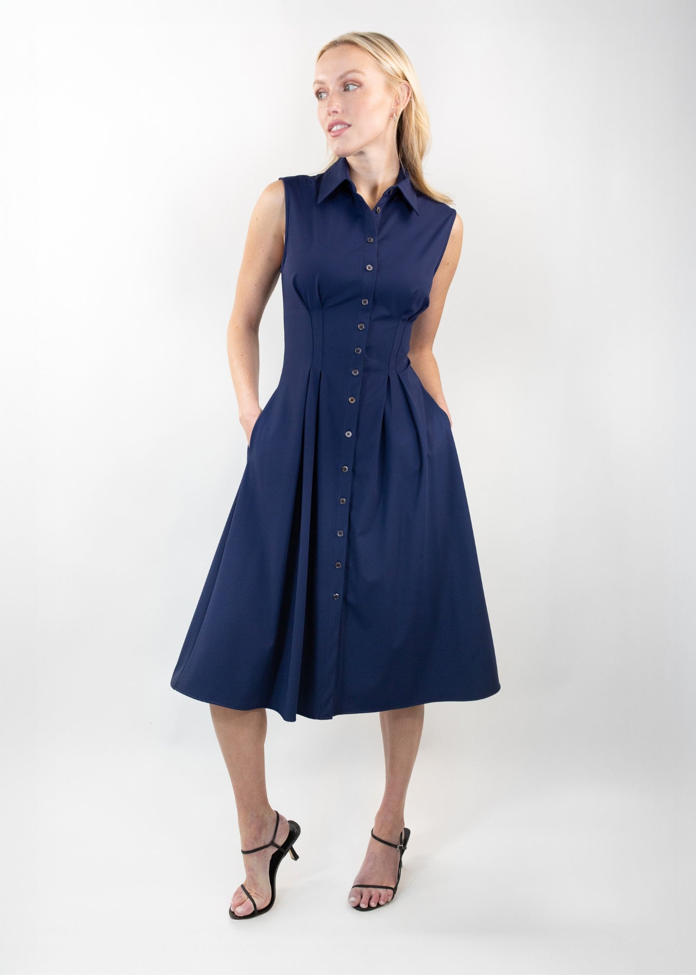 Sleeveless Fit-and-Flare Shirt Dress Luxeire Sleeveless Fit-and-Flare Shirt Dress Luxeire