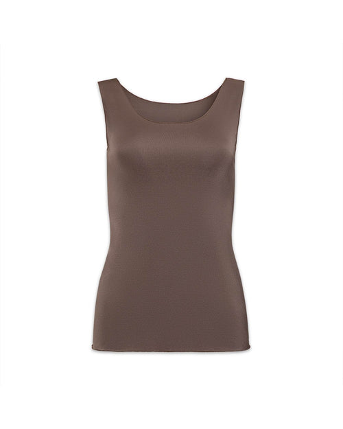 Satin Reversible Scoop Tank in the color Mocha.