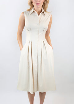 sleeveless fit and flare shirt dress