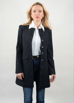 jewel neck coat dress black