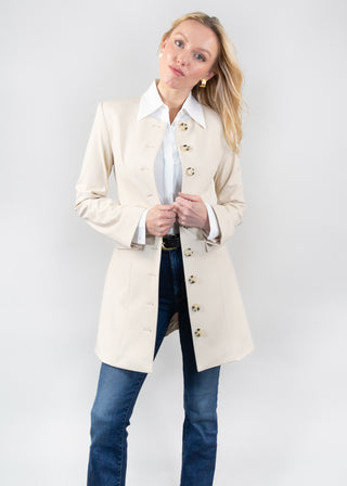 jewel neck coat dress | bisque