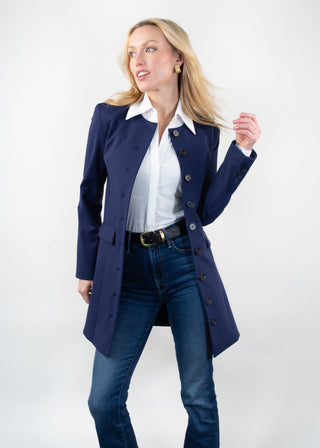 jewel neck coat dress navy