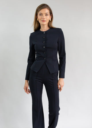 Jewel-Neck Tailored Blazer | Black