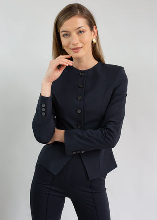 Jewel-Neck Tailored Blazer | Black