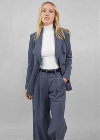 Classic Wide Leg Trouser | Tonal Navy-Gray