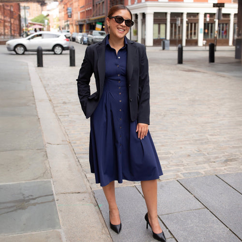 long sleeve fit and flare shirt dress