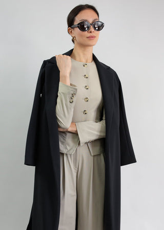 Jewel-Neck Tailored Blazer | Sandstone Micro-Weave