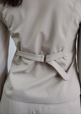 Jewel-Neck Tailored Blazer | Sandstone Micro-Weave