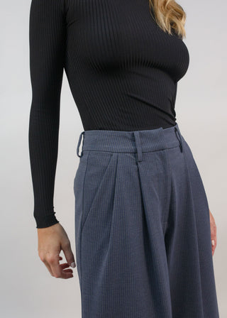 Classic Wide Leg Trouser | Tonal Navy-Gray