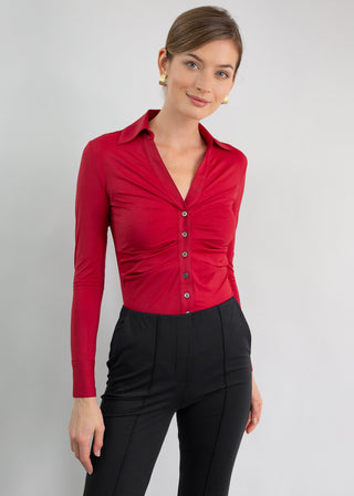 Ruched V-Neck Blouse | Ruby