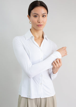 Long Sleeve Fitted Blouse | White