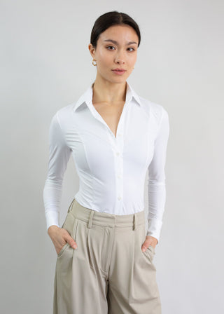 Long Sleeve Fitted Blouse | White