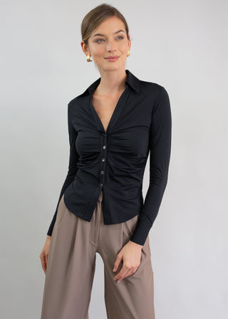 Ruched V-Neck Blouse | Black