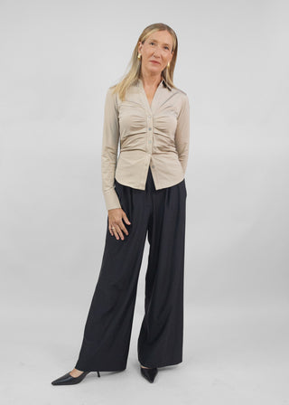Satin Ruched V-Neck Blouse Champagne
