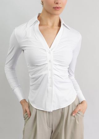 Ruched V-Neck Blouse | White