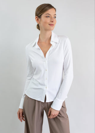  Rib Knit Satin Blouse | White
