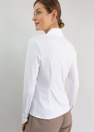  Rib Knit Satin Blouse | White