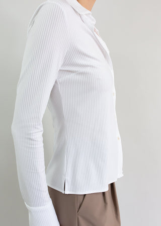 Rib Knit Satin Blouse | White