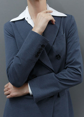 Hourglass Double Breasted Blazer | Tonal Navy-Gray
