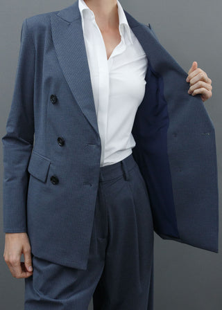 Hourglass Double Breasted Blazer | Tonal Navy-Gray