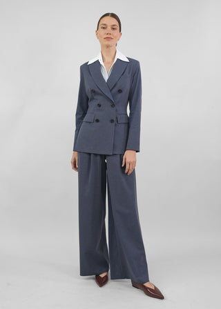 Classic Wide Leg Trouser | Tonal Navy-Gray