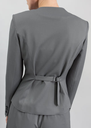 Jewel-Neck Tailored Blazer | Grey Twill