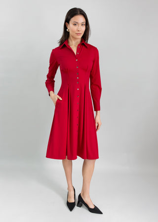 Long Sleeve Fit-and-Flare Shirt Dress | Scarlet