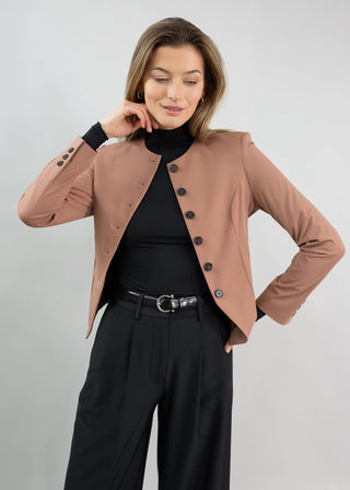 Jewel-Neck Tailored Blazer | Rosewood Taupe