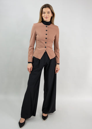 Jewel-Neck Tailored Blazer | Rosewood Taupe