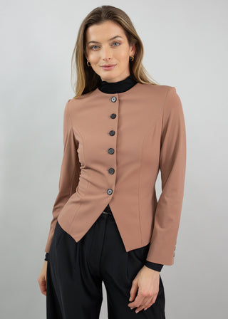 Jewel-Neck Tailored Blazer | Rosewood Taupe