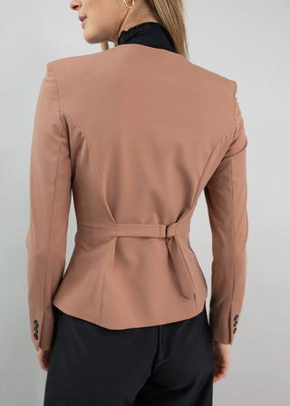 Jewel-Neck Tailored Blazer | Rosewood Taupe