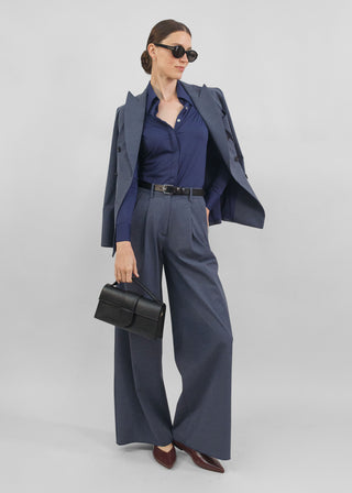 Classic Wide Leg Trouser | Tonal Navy-Gray